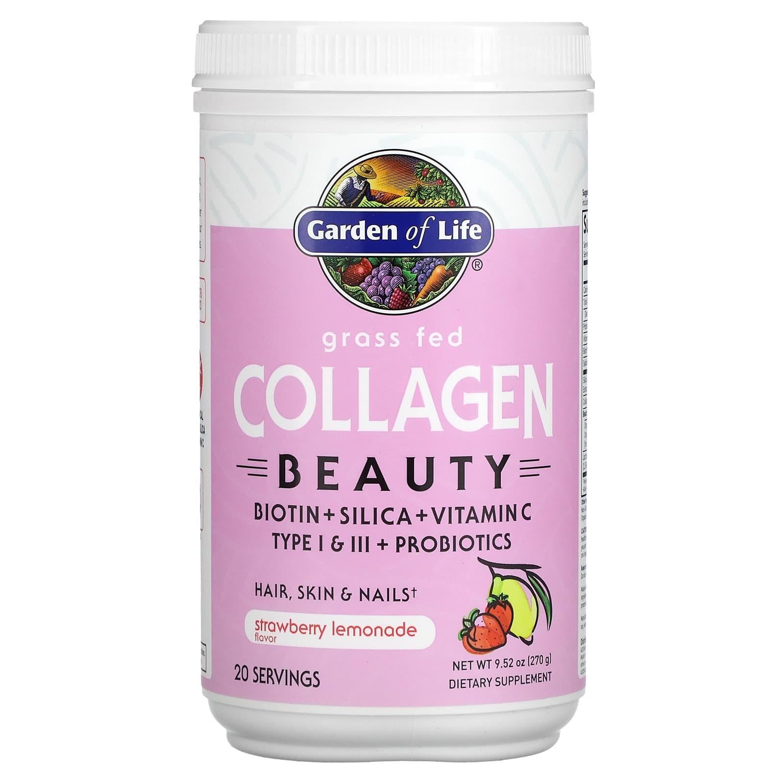 Garden of Life, Grass Fed Collagen Beauty Strawberry Lemonade, 9.52 oz UPC 658010124560 | HiLife Vitamins